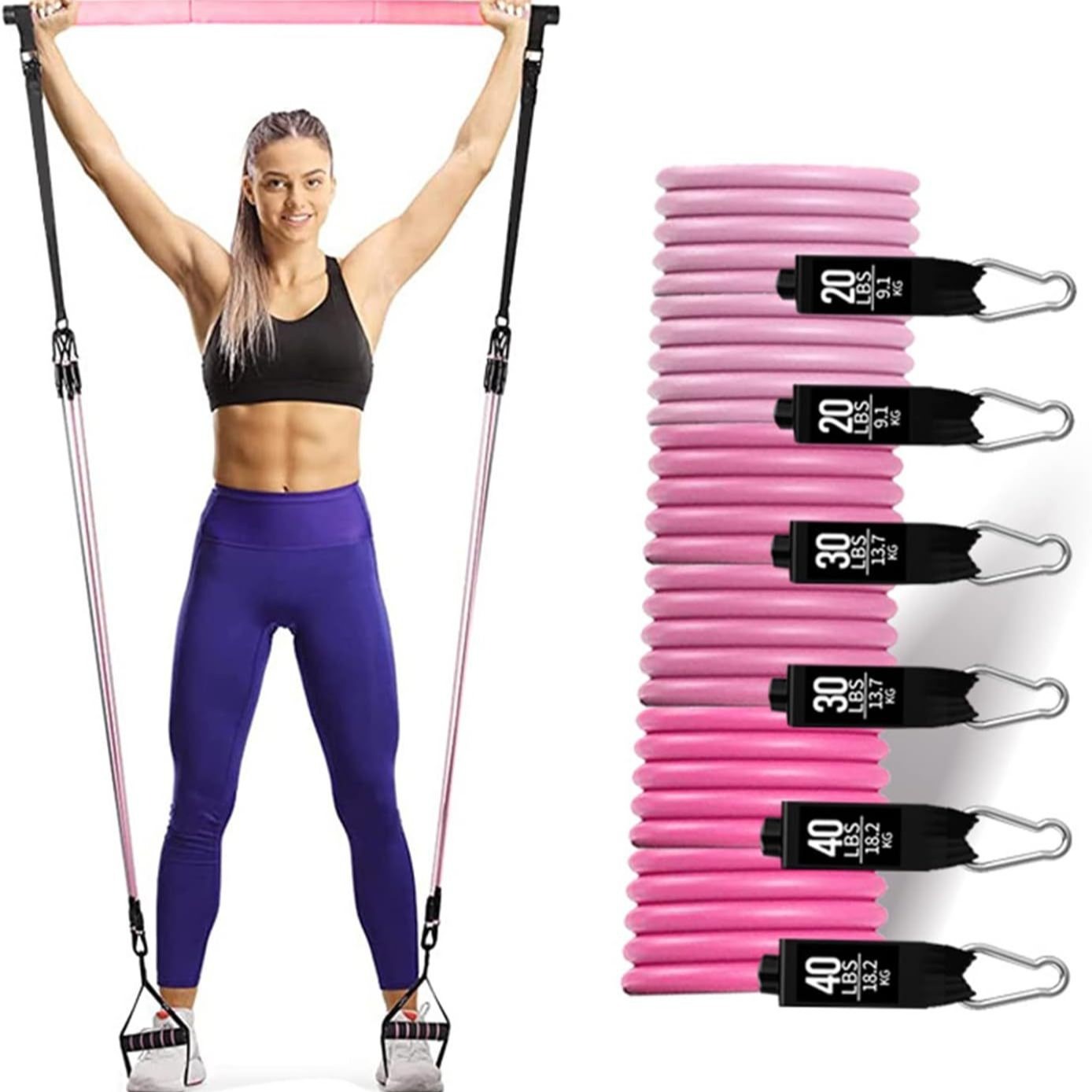 180lbs Resistance Bands with A - огляд і ціна Pilates Bar Kit With Resistance Bands